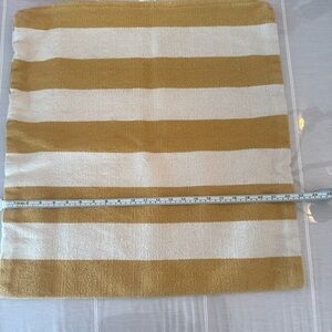 Set of 2 Crate & Barrel Olin Striped Floor Pillow Covers 24x24 Mustard Ivory
